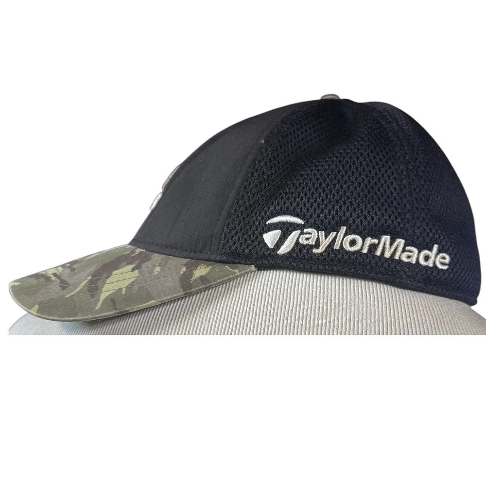Adidas Men Hat S/M Black Camo Polyester Spandex Mesh Flexfit TaylorMade Golf Cap